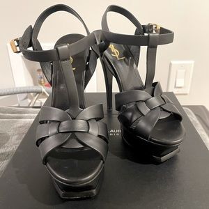 Saint Laurent (YSL) Tribute Platform Sandals in Smooth Leather